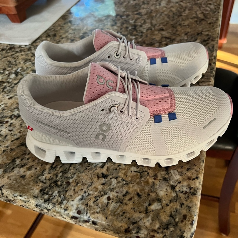 On Running Women's Sneakers - White, Pink, Blue - Picture 2 of 5